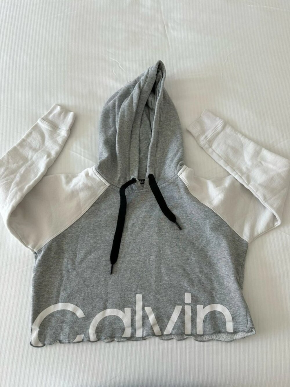 Calvin Klein Gray Logo Cropped Hoodie Size XS